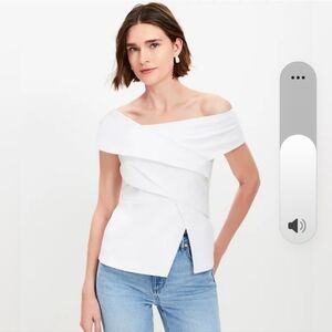 LOFT White Off-Shoulder Wrap Peplum Top